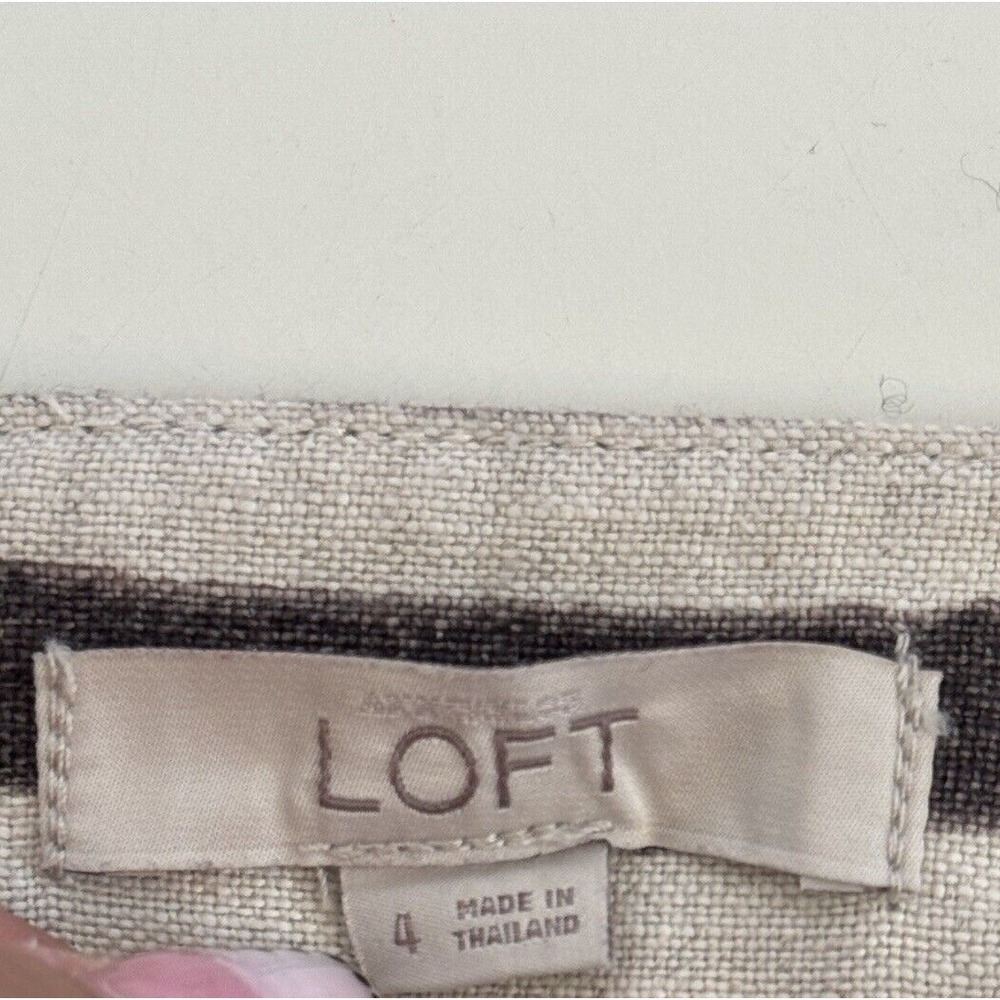 Ann Taylor LOFT 100% Linen Striped Skirt Knee Length Size 4 Classic with Pockets - Picture 6 of 10